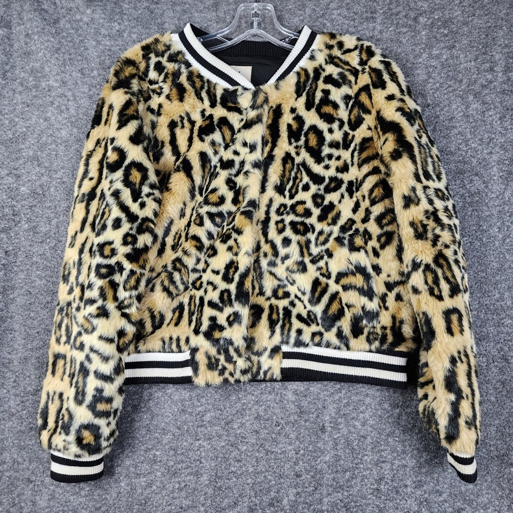 Jack BB Dakota Faux Fur Bomber Jacket Women Large Leopard Print Striped JI302612